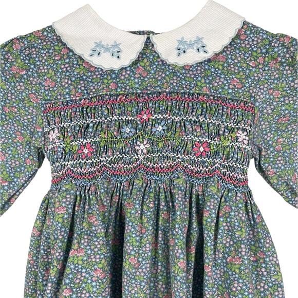 Vintage Polly Flinders Cotton Floral Embroidered Smocked Dress Cottage Size 4T - Picture 2 of 10